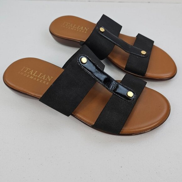 Italian Shoemakers Wms 9 Brown Black Open Toe Comfort Earthy Summer Slide Shoes - Picture 2 of 16